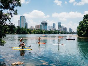 Austin Paddleboarders on Lake Photo